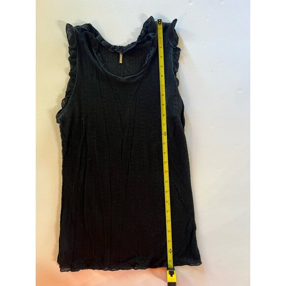 Pointelle ruffle black sleeveless lightweight Coquette tank sz L 90s classic VTG - Picture 7 of 8